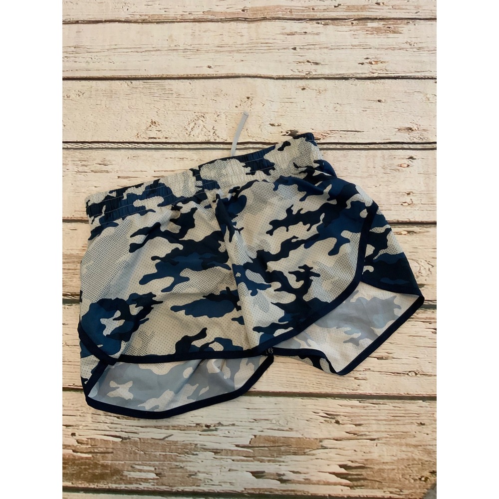 Athletic Works Womens Blue Camo Mesh Running Shorts Size S 4-6 Elastic Waistband